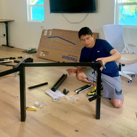 Building the office tables at Zeta House